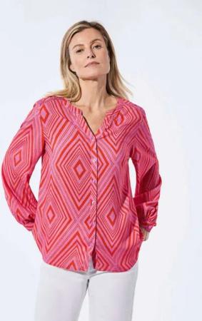 GOLDNER Kurzarmbluse Bluse mit Tunika Ausschnitt