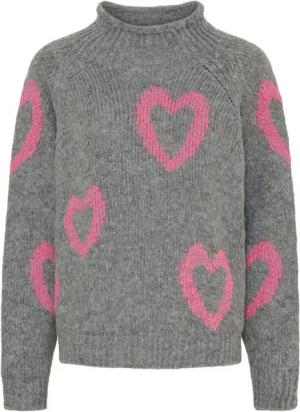 LaMarta Stillpullover LaMarta Strickpullover Grigio/Fuxia mit Herzmotiv für Damen