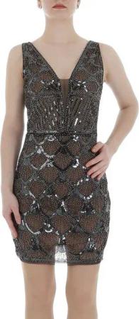 Ital-Design Partykleid Damen Party & Clubwear Pencil (86365297) Pailletten Glänzend Tüll Minikleid in Beige