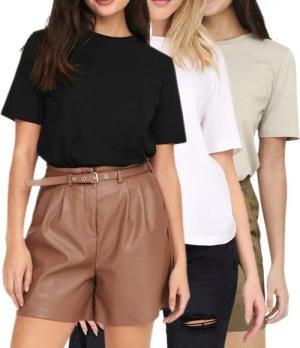 ONLY T-Shirt Basic Shirt im 3er Pack mit Rundhalsausschnitt