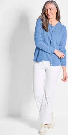 Kaschmirstrickjacke mit Rundhalsausschnitt - blau - Gr. 44 von Goldner Fashion