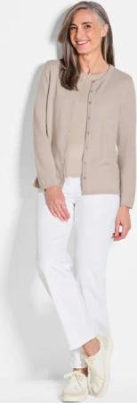 Kaschmirstrickjacke mit Rundhalsausschnitt - beige - Gr. 25 von Goldner Fashion