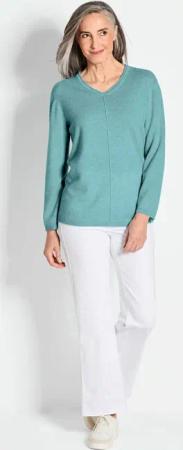 Kaschmirpullover mit V-Ausschnitt - mint - Gr. 20 von Goldner Fashion