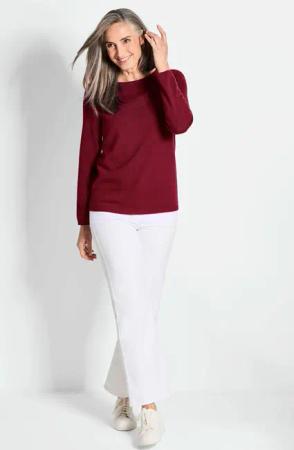 Kaschmirpullover mit U-Boot Ausschnitt - dunkelrot - Gr. 48 von Goldner Fashion