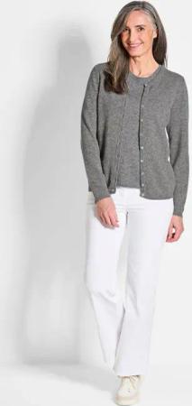 Kaschmirstrickjacke mit Rundhalsausschnitt - grau / melange - Gr. 25 von Goldner Fashion