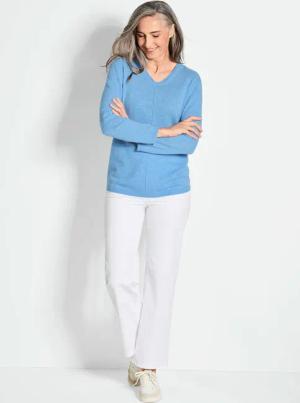Kaschmirpullover mit V-Ausschnitt - blau - Gr. 46 von Goldner Fashion