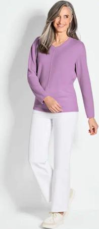 Kaschmirpullover mit V-Ausschnitt - flieder - Gr. 42 von Goldner Fashion