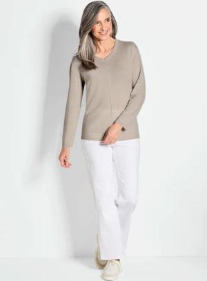 Kaschmirpullover mit V-Ausschnitt - beige - Gr. 25 von Goldner Fashion