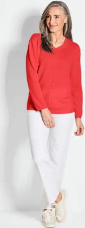Kaschmirpullover mit V-Ausschnitt - koralle - Gr. 52 von Goldner Fashion