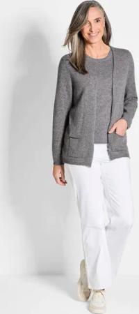 Kaschmir-Longstrickjacke - grau / melange - Gr. 24 von Goldner Fashion