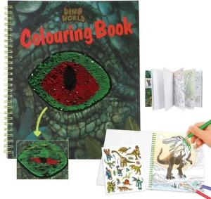 Depesche Malvorlage Dino World Dinosaurier Malbuch mit Pailletten Buch Ausmalbuch, inkl. Sticker