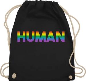 Shirtracer Turnbeutel Human - Regenbogen - Schriftzug, LGBT Kleidung
