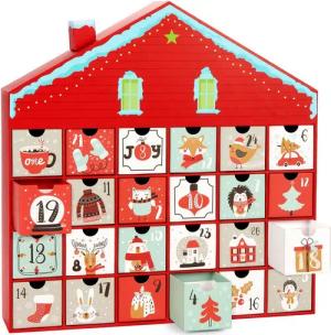 BRUBAKER befüllbarer Adventskalender Weihnachtshaus 2024 - Weihnachtskalender zum Befüllen (40,5 cm groß aus Pappe - Rot, 1-tlg), DIY Kalender mit 24 Türchen für Gutscheine und Süßigkeiten