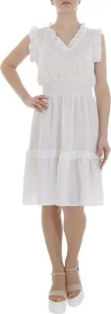 Ital-Design Sommerkleid Damen Freizeit Stufenkleid (85941320) Rüschen Sommerkleid in Weiß