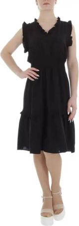 Ital-Design Sommerkleid Damen Freizeit Stufenkleid (85941328) Rüschen Sommerkleid in Schwarz