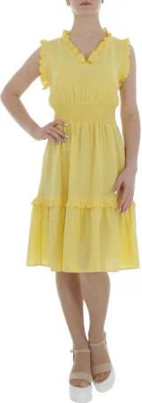 Ital-Design Sommerkleid Damen Freizeit Stufenkleid (85941319) Rüschen Sommerkleid in Gelb