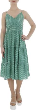 Ital-Design Sommerkleid Damen Freizeit Stufenkleid (85941342) Volants Gepunktet Sommerkleid in Grün