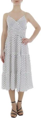 Ital-Design Sommerkleid Damen Freizeit Stufenkleid (85941336) Volants Gepunktet Sommerkleid in Weiß