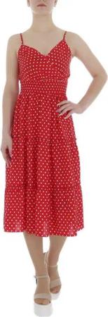 Ital-Design Sommerkleid Damen Freizeit Stufenkleid (85941340) Volants Gepunktet Sommerkleid in Rot