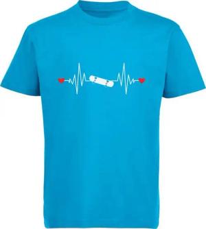 MyDesign24 T-Shirt Kinder Print Shirt Herzschlaglinie mit Skateboard Bedrucktes Jungen und Mädchen Skater T-Shirt i528