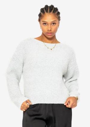 SASSYCLASSY Strickpullover Ripp Pullover Damen mit Rundhalsausschnitt Pullover Damen mit Rippmuster Offwhite Grün Rosa