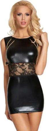 7Heaven Minikleid Wetlook-Kleid Iquitos Minikleid Chemise mit Spitze und Ketten