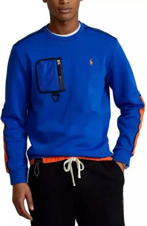 Polo Ralph Lauren Sweatshirt Fleece Hybrid Activewear Sweater Pulli Pullover Reißverschlusstasche Kordelzug am Saum, Ellbogenpatches, Gerippte Bündchen