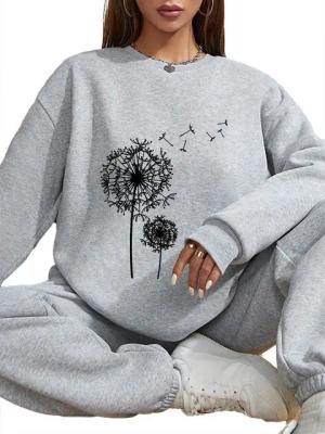 PYL Freizeitanzug Damen 2St Wintermode Outfits mit Druck Übergroß Taschen Pullover Hose