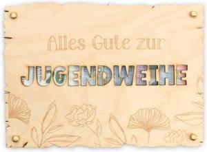 Kreative Feder Glückwunschkarte „Alles Gute zur Jugendweihe“ - Glückwunsch-Karte aus Holz, Geschenk-Karte für Geldgeschenke, Größe ca.: 14,6 x 19,7cm