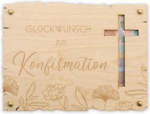 Kreative Feder Glückwunschkarte „Glückwunsch zur Konfirmation“ - Glückwunsch-Karte aus Holz