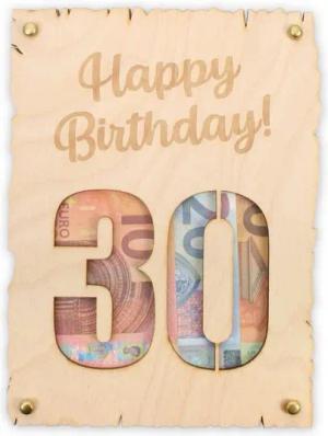 Kreative Feder Glückwunschkarte Glückwunsch-Karte zum Geburtstag - „Happy Birthday“, DIY Holzkarte für Geldgeschenke, Größe ca. 14,6 x 19,7cm