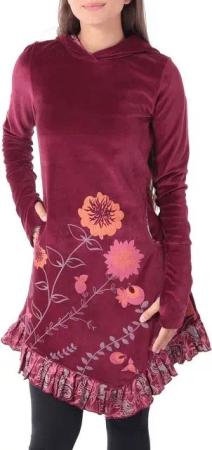 PUREWONDER Samtkleid Elfenkleid mit Zipfelkapuze Goa Kleid aus Samt