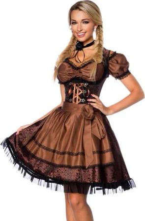 Dirndline Dirndl Premium Dirndl mit Bluse und Schürze in braun/schwarz, Jacquard