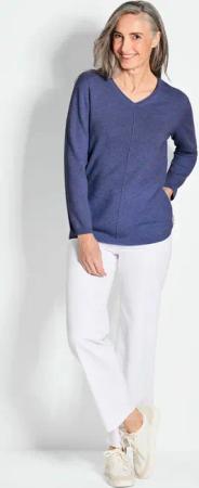 Kaschmirpullover mit V-Ausschnitt - marine - Gr. 44 von Goldner Fashion