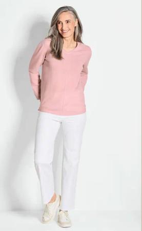 Kaschmirpullover mit V-Ausschnitt - rosé - Gr. 22 von Goldner Fashion