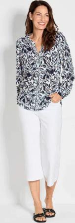 Druckbluse im Unikat-Print - marine / weiß / gemustert - Gr. 19 von Goldner Fashion
