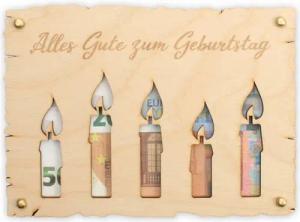 Kreative Feder Glückwunschkarte „Alles Gute zum Geburtstag“ - Glückwunsch-Karte aus Holz, Geschenk-Karte für Geldgeschenke, Größe ca.: 14,6 x 19,7cm