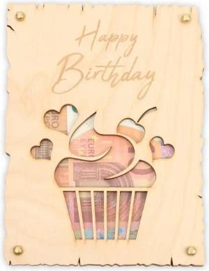 Kreative Feder Glückwunschkarte „Alles Gute zum Geburtstag“ - Glückwunsch-Karte aus Holz, Geschenk-Karte für Geldgeschenke, Größe ca.: 14,6 x 19,7cm