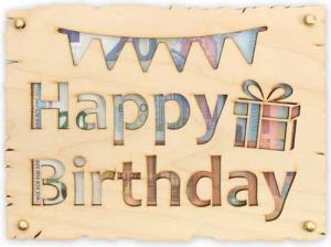 Kreative Feder Glückwunschkarte „Alles Gute zum Geburtstag“ - Glückwunsch-Karte aus Holz, Geschenk-Karte für Geldgeschenke, Größe ca.: 14,6 x 19,7cm