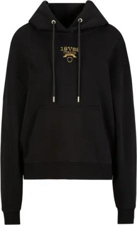 19V69 ITALIA Hoodie BURNER GOLD LOGO Damen Kapuzenpullover in Schwarz mit goldenem 19V69 ITALIA Print