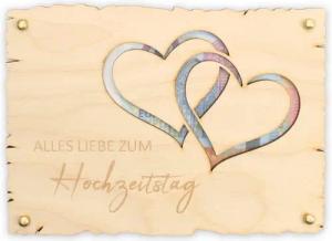 Kreative Feder Glückwunschkarte „Alles Gute zur Hochzeit“ - Glückwunsch-Karte aus Holz, Geschenk-Karte für Geldgeschenke, Größe ca.: 14,6 x 19,7cm