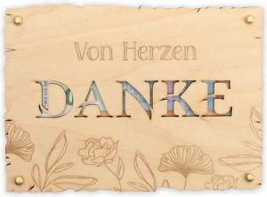 Kreative Feder Glückwunschkarte „Von Herzen Danke“ - Glückwunsch-Karte aus Holz, Geschenk-Karte für Geldgeschenke, Größe ca.: 14,6 x 19,7cm