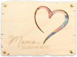 Kreative Feder Glückwunschkarte „Mama, du bist die Beste“ - Glückwunsch-Karte aus Holz zum Muttertag, Geschenk-Karte für Geldgeschenke, Größe ca.: 14,6 x 19,7cm