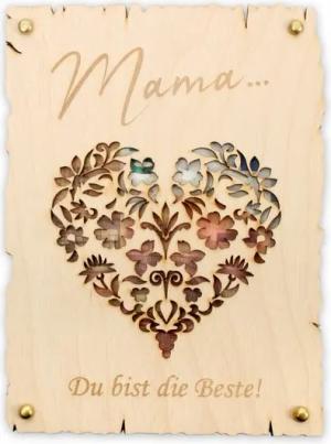 Kreative Feder Glückwunschkarte „Mama, du bist die Beste“ - Glückwunsch-Karte aus Holz zum Muttertag, Geschenk-Karte für Geldgeschenke, Größe ca.: 14,6 x 19,7cm