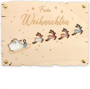Kreative Feder Glückwunschkarte „Frohe Weihnachten“ - Glückwunsch-Karte aus Holz zur Weihnachtszeit, Geschenk-Karte für Geldgeschenke, Größe ca.: 14,6 x 19,7cm