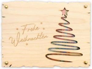 Kreative Feder Glückwunschkarte „Frohe Weihnachten“ - Glückwunsch-Karte aus Holz zur Weihnachtszeit, Geschenk-Karte für Geldgeschenke, Größe ca.: 14,6 x 19,7cm