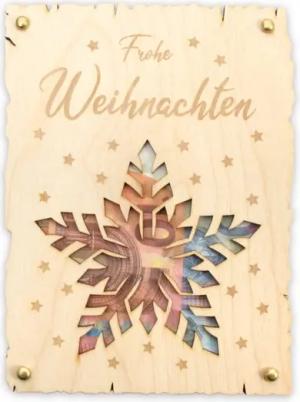 Kreative Feder Glückwunschkarte „Frohe Weihnachten“ - Glückwunsch-Karte aus Holz zur Weihnachtszeit, Geschenk-Karte für Geldgeschenke, Größe ca.: 14,6 x 19,7cm