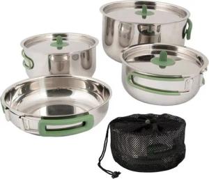 Bo-Camp Topf-Set Koch Set 4teilig Camping Küche, Topf Pfanne Geschirr Stapelbar Edelstahl