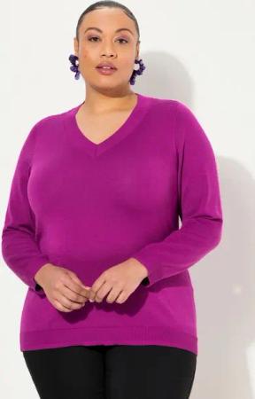 Ulla Popken Strickpullover Pullover V-Ausschnitt Langarm weicher Feinstrick