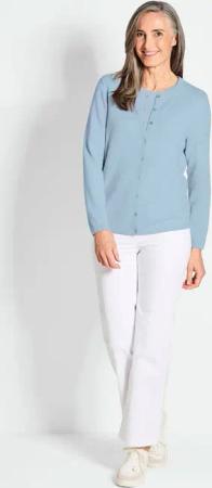 Kaschmirstrickjacke mit Rundhalsausschnitt - hellblau - Gr. 20 von Goldner Fashion